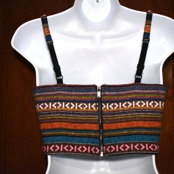 Forever 21 Patchwork Crop Top Size Small Multicolor Adjustable Straps Boho - Picture 9 of 15